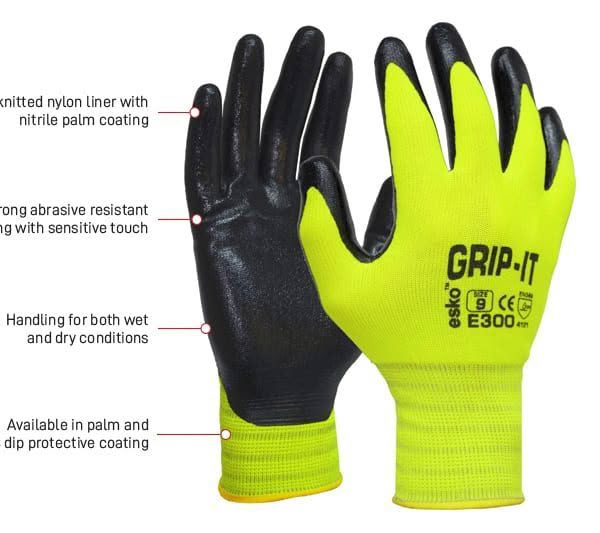 Grip-It Black Nitrile Glove Palm Coating with Hi-Vis Nylon Liner